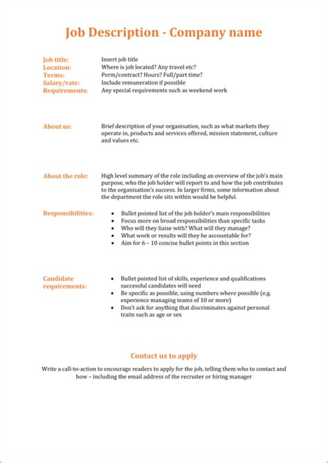 Job Description Template 2023 At Vanannablog Blog