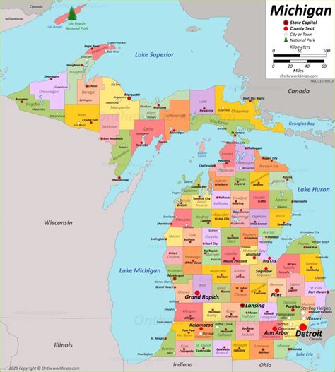 Large Administrative Map Of Michigan State Michigan State Usa Large Administrative Map Of Michigan State Michigan State Usa