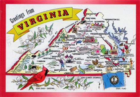 Large Tourist Illustrated Map Of The State Of Virginia Vidiani Com