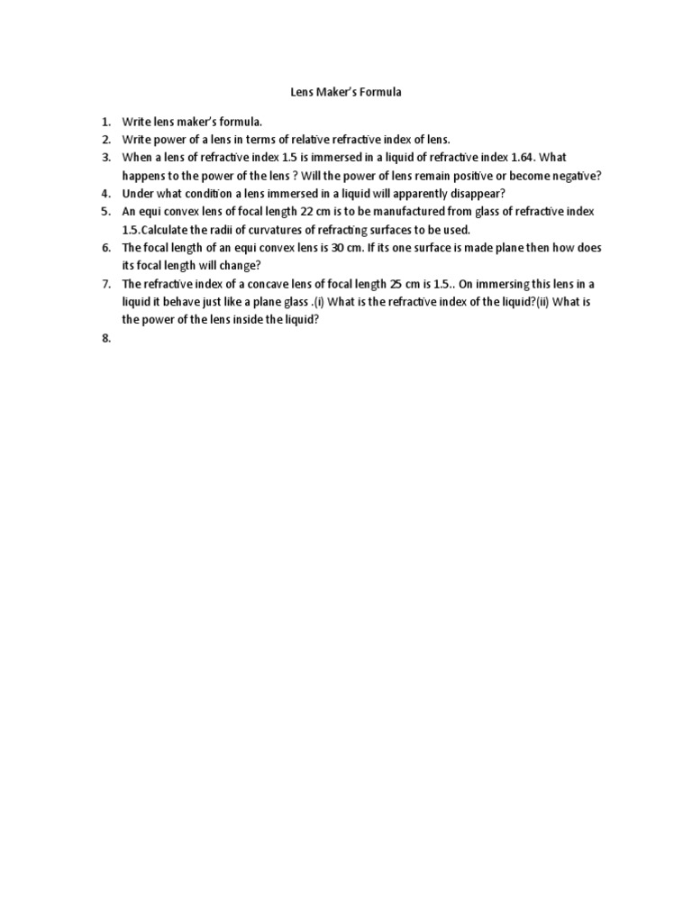 Lens Maker S Formula Youtube