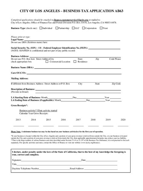 Los Angeles Business Tax Exemption Form Ab63 Printfriendly