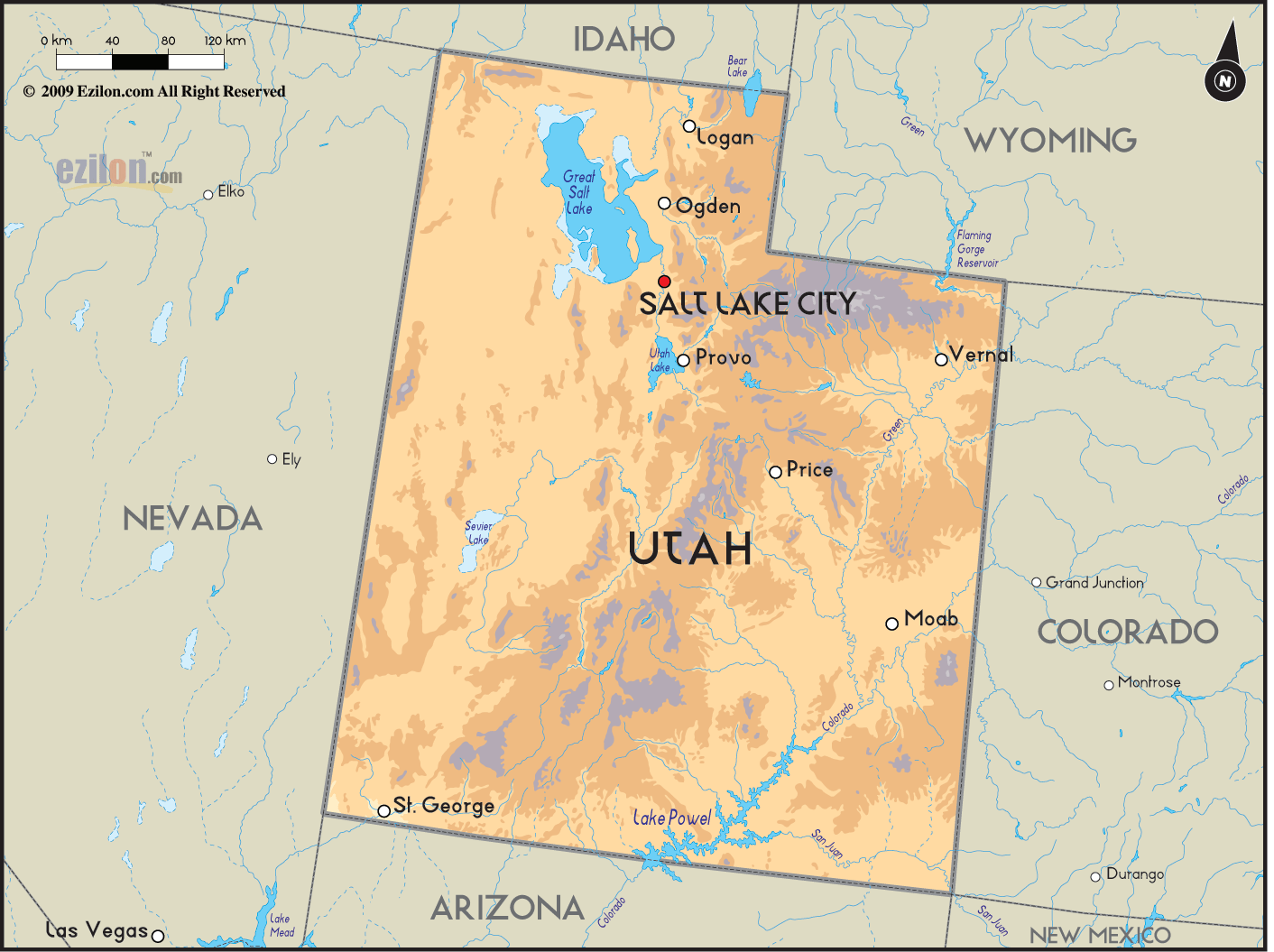 Map Of Utah State Usa Ezilon Maps