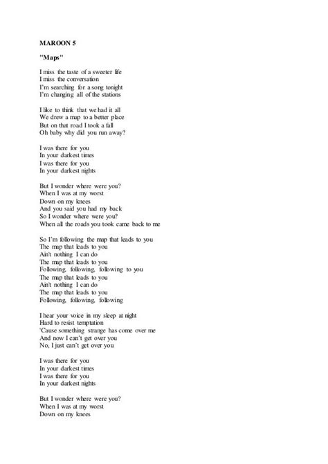 Maps Maroon 5 Lyrics Maps Maroon 5 Lyrics