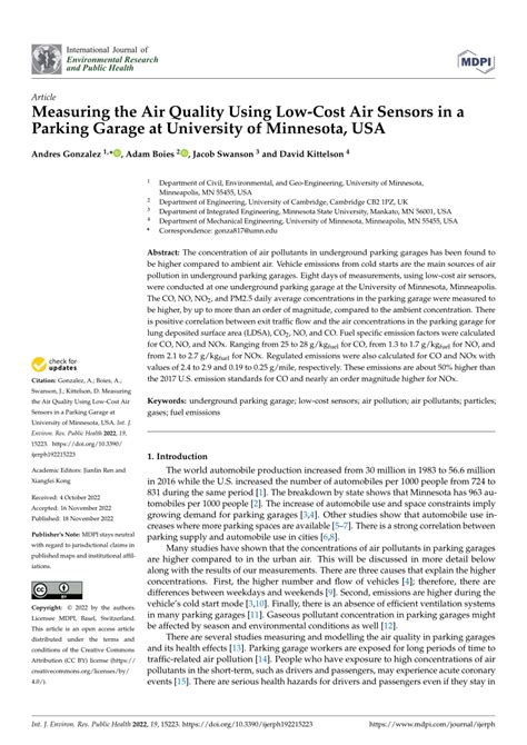 Measuring The Air Quality Using Low Cost Air Sensors In A Parking Garage At University Of Minnesota Usa Measuring The Air Quality Using Low Cost Air Sensors In A Parking Garage At University Of Minnesota Usa