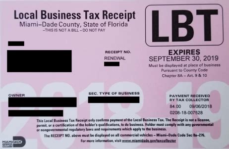 Medley Area Miami Dade County Local Business Tax Receipt 305 300 0364