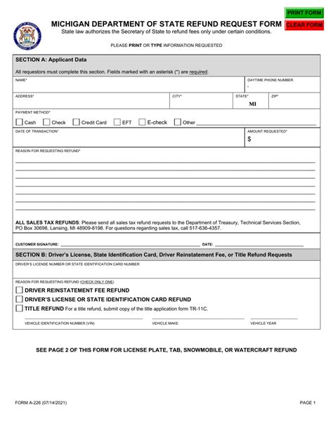 Michigan Department Of State Refund Request Form A 226 Michigan Department Of State Refund Request Fill Out Sign Online Dochub