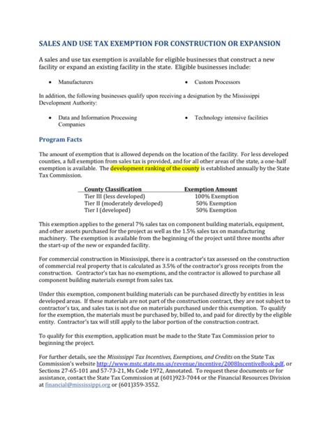 Mississippi Sales Use Tax Exemption For Construction Mississippi Sales Use Tax Exemption For Construction