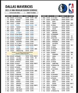 Nba Dallas Mavericks Printable Schedule Regular Season 2023 24 Nba Dallas Mavericks Printable Schedule Regular Season 2023 24