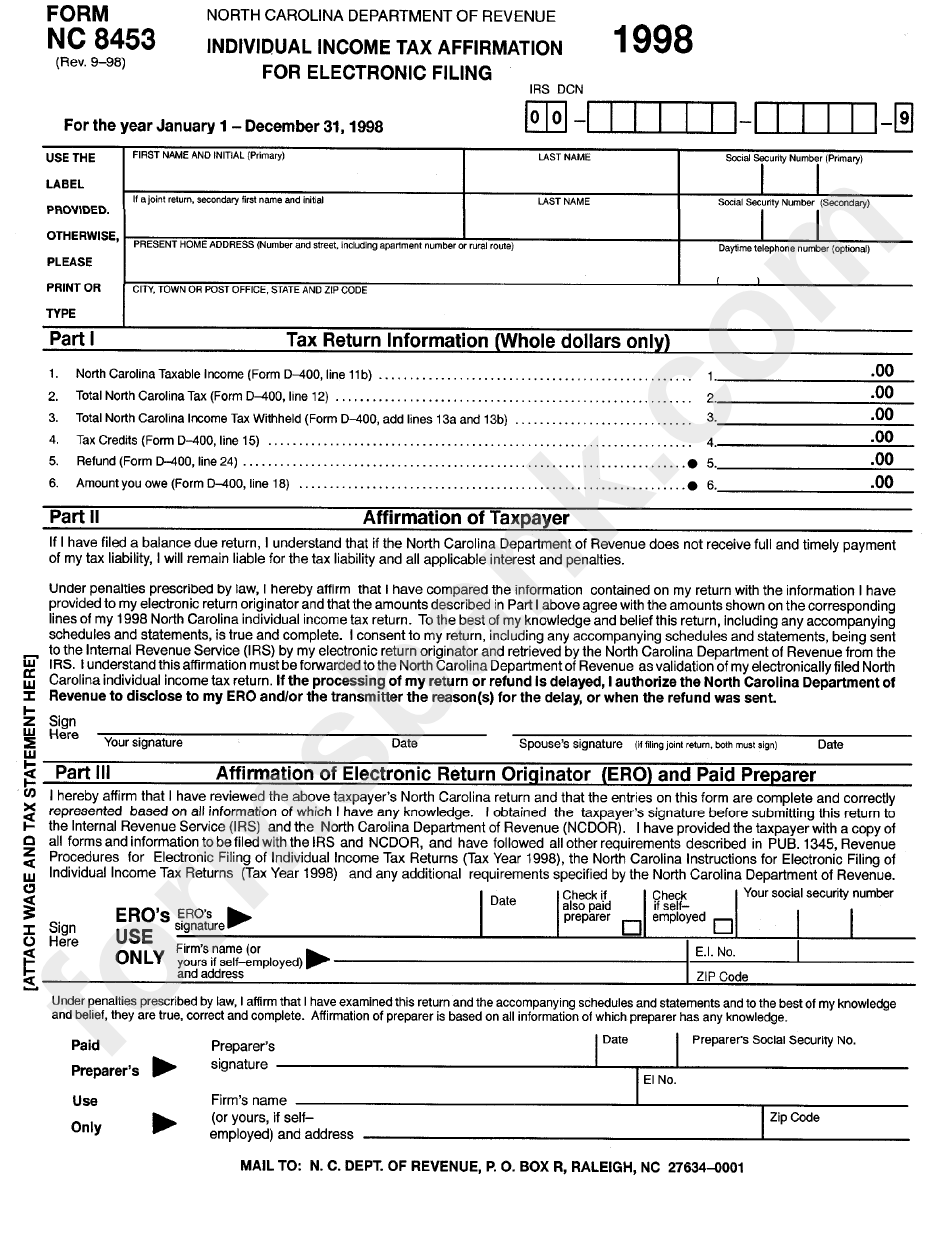 Nc State Income Tax Return