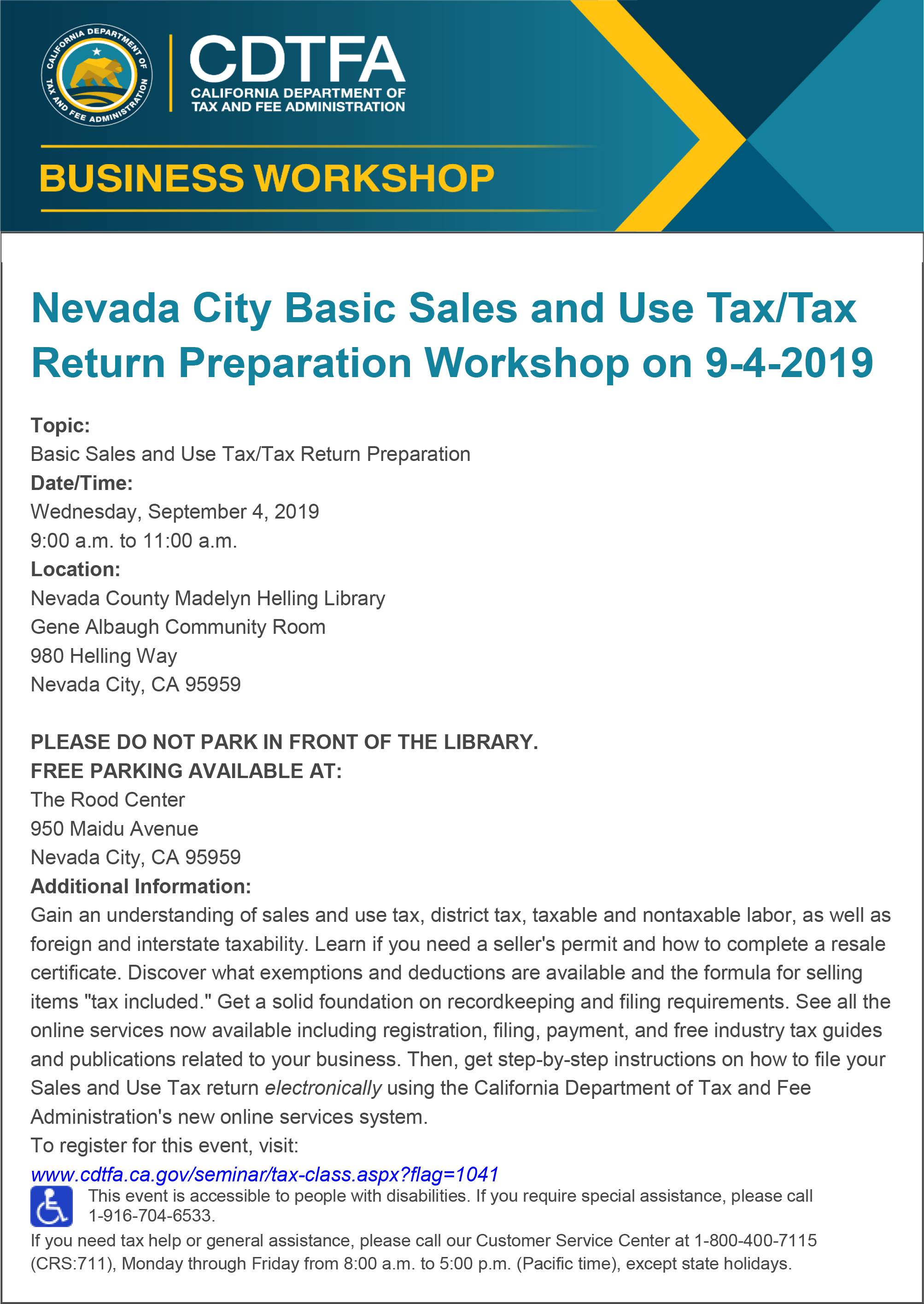 Nevada City Basic Sales And Use Tax Tax Return Preparation Workshop On 9 4 2019 Nevada City California Nevada City Basic Sales And Use Tax Tax Return Preparation Workshop On 9 4 2019 Nevada City California
