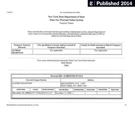 New York State Tax Warrants Against Sharpton And Revals The New York Times