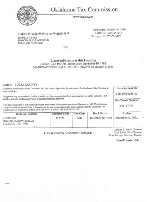 Oklahoma Sales Tax Permit