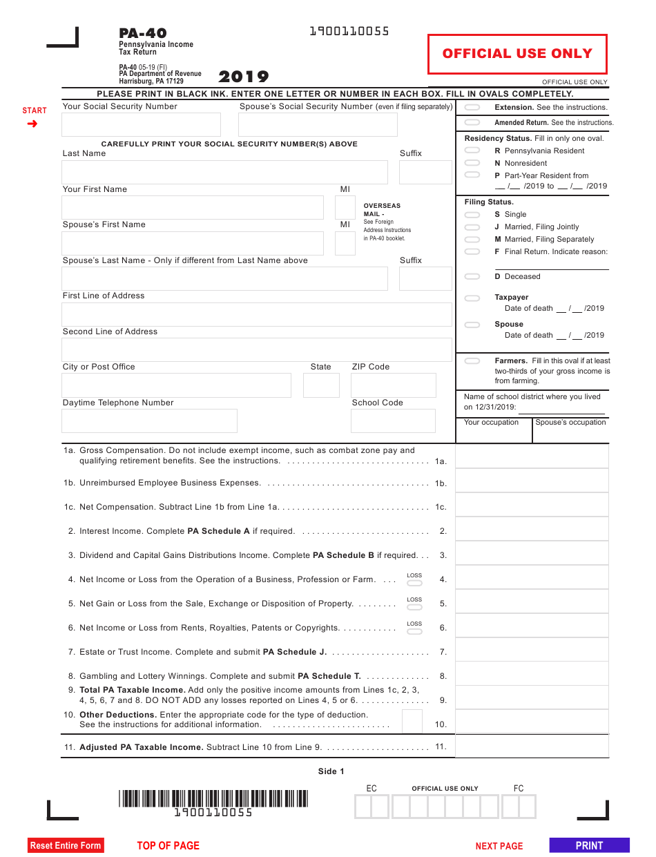Pa 40 State Tax Form