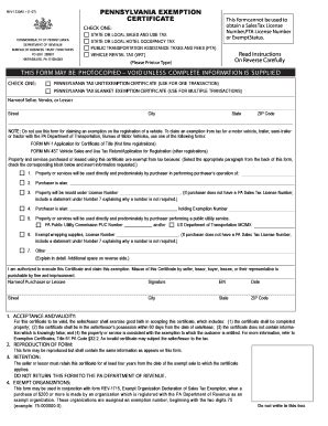 Pa Sales Tax Exemption Form