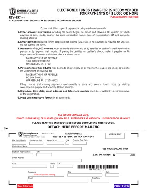 Pennsylvania Form Rev 857 Pa Corporation Taxes Estimated Tax Payment Coupon And Instructions 2024 Pennsylvania Taxformfinder Pennsylvania Form Rev 857 Pa Corporation Taxes Estimated Tax Payment Coupon And Instructions 2024 Pennsylvania Taxformfinder