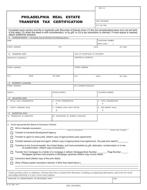 Philadelphia Form Transfer Tax Fill Out Printable Pdf Forms Online