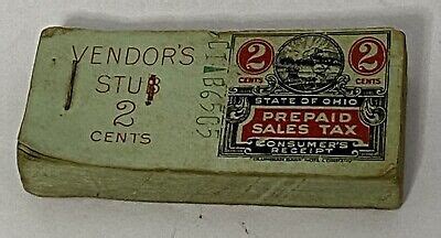 Pre Paid Sales Tax State Of Ohio Vendors Stub 2 Cents Full Book Ebay