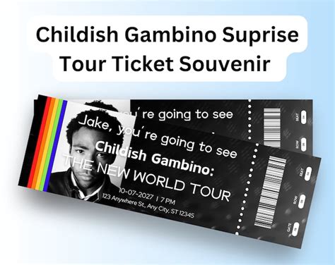 Printable Childish Gambino Tour 2024 Music Concert Show Pass Surprise Gift Reveal Editable