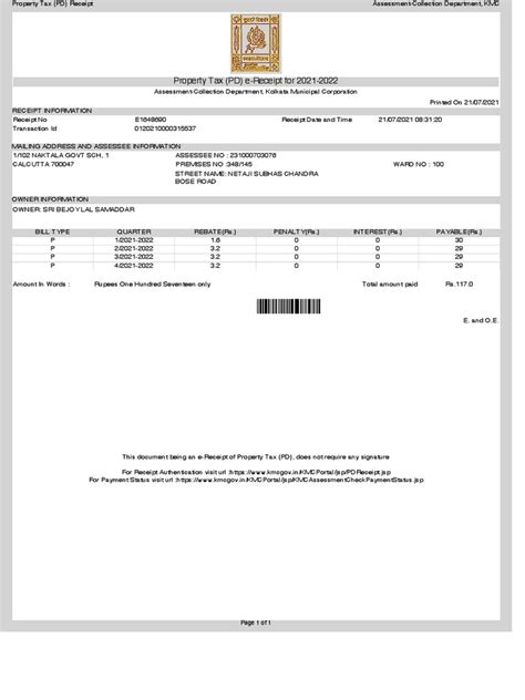 Property Tax Receipt Download Free Pdf Receipt Government