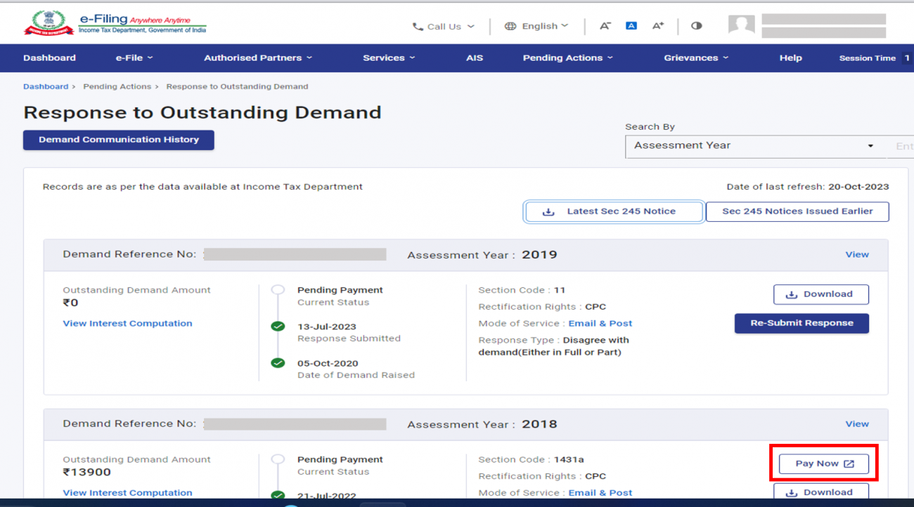 Respond To Outstanding Demand User Manual Income Tax Department