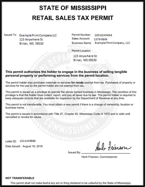 Retail Sales Tax Permit State Of Mississippi Premier Prints Inc Retail Sales Tax Permit State Of Mississippi Premier Prints Inc