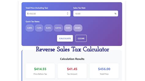 Reverse Sales Tax Calculator Calculate Price Before Tax Instantly