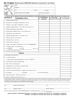 Ri 1120X Rhode Island Amended Business Corporation Tax Tax Ri Fill And Sign Printable Template Online