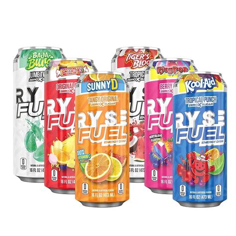 Ryse Fuel Energy Drink Vegan Gluten Free 0 Cal 200Mg Caffeine 12 Pack Ring Pop Berry Blast Walmart Com