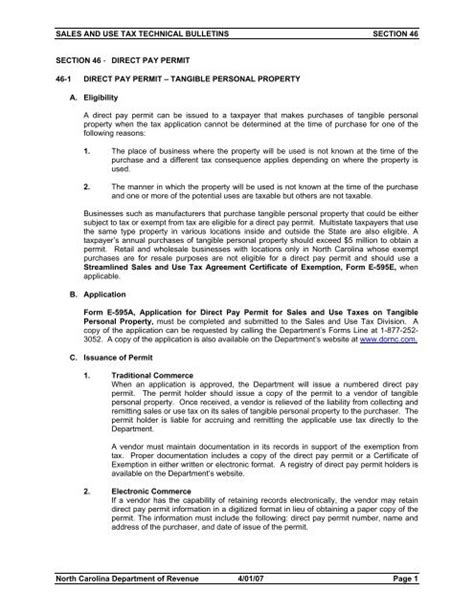 Sales And Use Tax Technical Bulletin Section 46 Nc Department