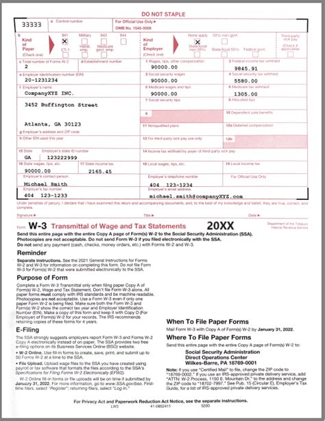 Sample W3 Tax Forms