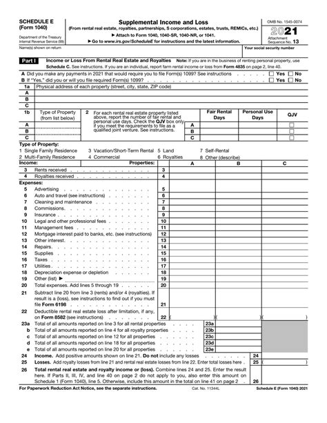 Schedule E Form 1040 Supplemental Income And Loss Schedule E Form 1040 Supplemental Income And Loss