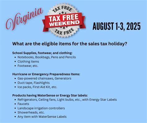 Shop And Save It S Virginia S Tax Free Weekend There Are Three Categories Of Eligible Items In Which Sales Tax Will Not Be Charged Here S The List Of Qualifying Purchases Exempt From Sales Tax Shop And Save It S Virginia S Tax Free Weekend There Are Three Categories Of Eligible Items In Which Sales Tax Will Not Be Charged Here S The List Of Qualifying Purchases Exempt From Sales Tax