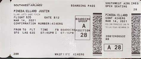 Southwest Airline Boarding Pass