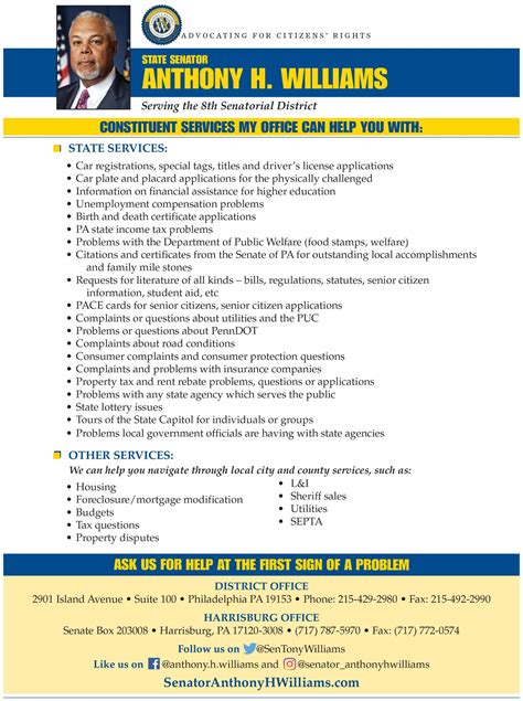 State Senator Williams Office Services Overview Yeadon Borough State Senator Williams Office Services Overview Yeadon Borough