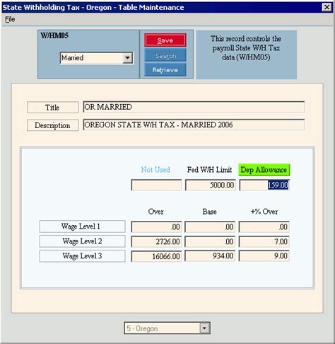 State Withholding Tax Table Maintenance Oregon W Hx05 State Withholding Tax Table Maintenance Oregon W Hx05
