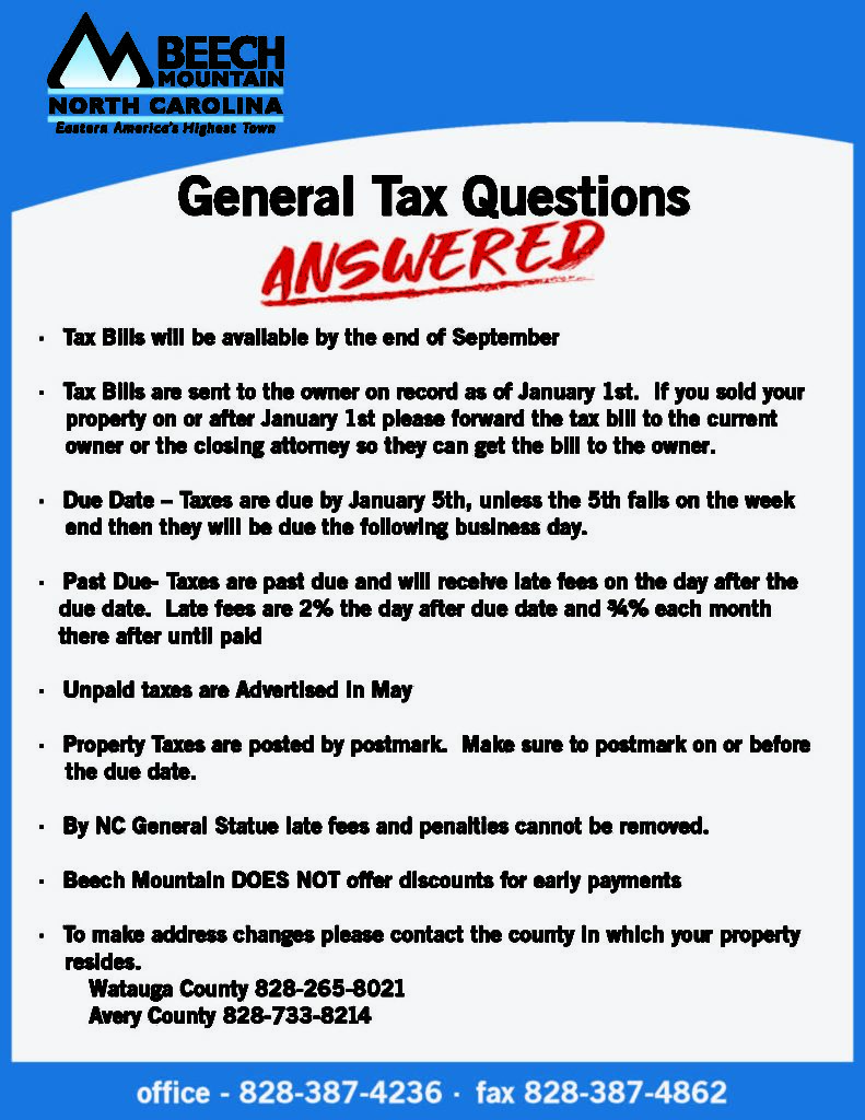 Tax Department Town Of Beech Mountain Tax Department Town Of Beech Mountain