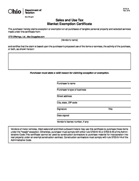 Tax Exempt Form Ohio