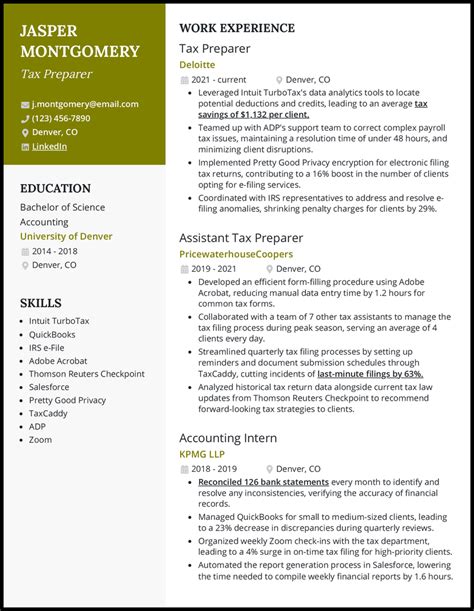 Tax Preparer Resume Templates For 2025 Example Guide Tax Preparer Resume Templates For 2025 Example Guide