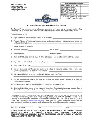 Temporary Business Sales Tax License Frisco Town Government