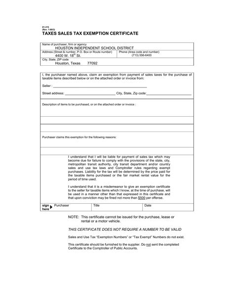 Texas Sales Tax Exemption Form