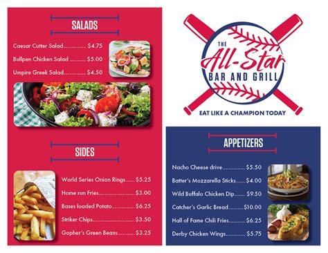 The All Star Bar And Grill Menu On Behance