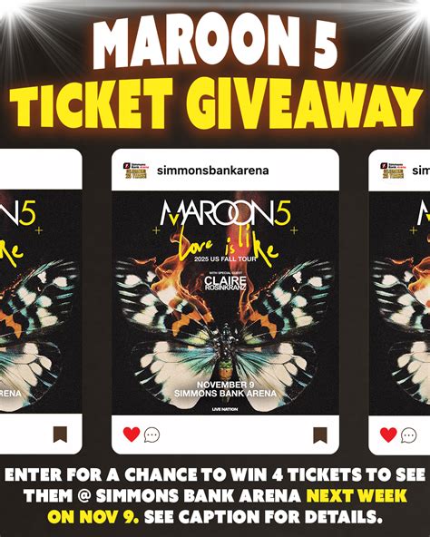 Ticket Giveaway Day 3 Of 5 Days Of Maroon 5 Enter To Win A Pair Of Tickets To See Maroon 5 At Toyota Center On November 5 Rules Comment The Maroon Ticket Giveaway Day 3 Of 5 Days Of Maroon 5 Enter To Win A Pair Of Tickets To See Maroon 5 At Toyota Center On November 5 Rules Comment The Maroon