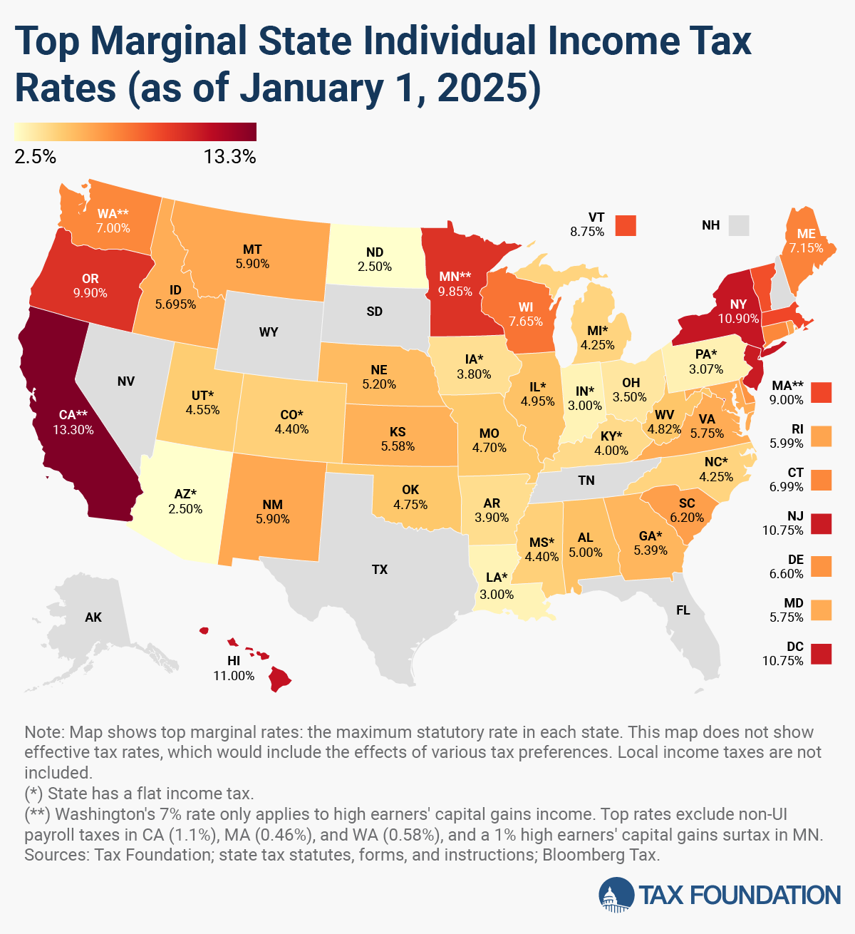 Top State Marginal Income Tax Rates 2025 Skloff Financial Group