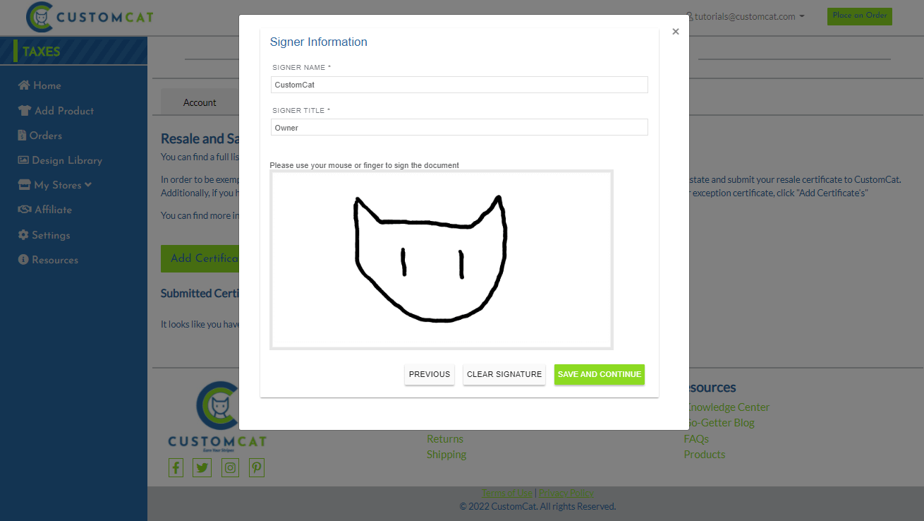 Tutorial Submitting A Tax Exemption Certificate Customcat Tutorial Submitting A Tax Exemption Certificate Customcat