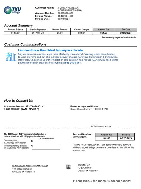 Txu Sample Bill Pdf Indemnity Fee