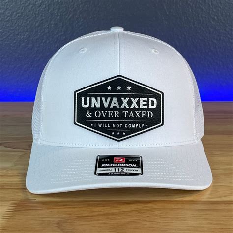 Unvaxxed Over Taxed Leather Patch Hat Black Silver Hollow Point Society White Rich 112 Unvaxxed Over Taxed Leather Patch Hat Black Silver Hollow Point Society White Rich 112