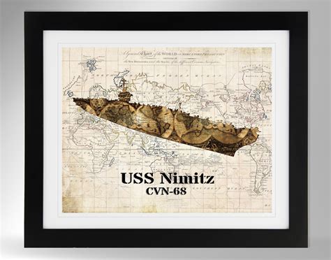 Uss Nimitz Aircraft Carrier Wall Art Map Print 4 Options Us Navy Cvn 68 426 Not Framed Etsy