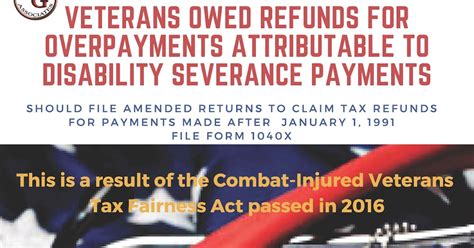 Veterans Owed Refunds For Over Payments Attributable To Disability Severance Payments Should File Amended Returns To Claim Tax Refunds Va News