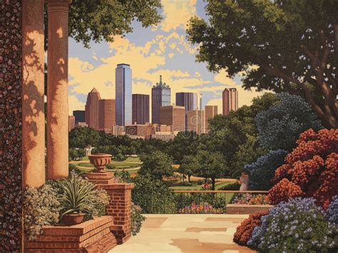 Vibrant Painting Showcasing The Unique Charm Of Dallas Texas Stock Illustration Illustration