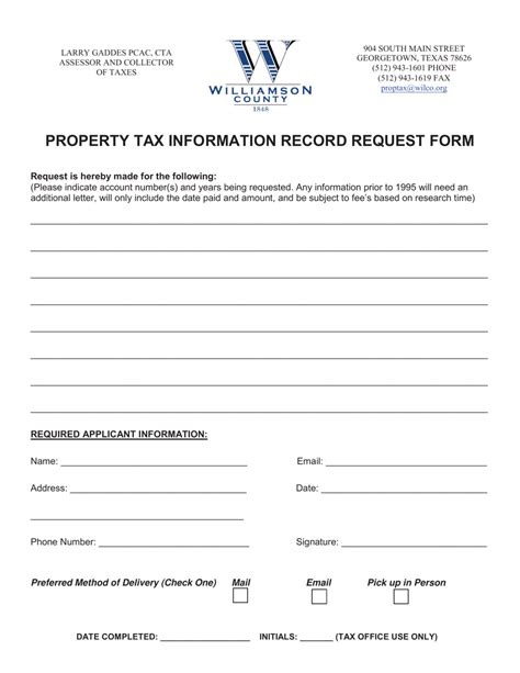 Williamson County Texas Property Tax Information Record Request Form Fill Out Sign Online And Download Pdf Templateroller